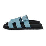 Hermes Chypre Techno Sandals Bleu Mineral Suede Palladium Hardware 37 EU