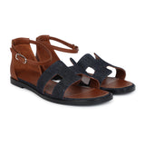 Hermes Santorini Sandals Bleu Brut Denim Palladium Hardware 37 EU