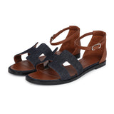 Hermes Santorini Sandals Bleu Brut Denim Palladium Hardware 37 EU