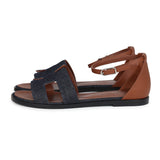 Hermes Santorini Sandals Bleu Brut Denim Palladium Hardware 37 EU