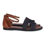 Hermes Santorini Sandals Bleu Brut Denim Palladium Hardware 37 EU