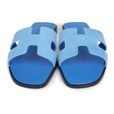 Hermes Oran Sandals Bleu Cameo Suede 40.5 EU