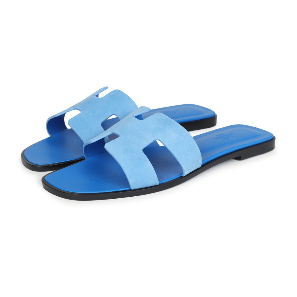 Hermes Oran Sandals Bleu Cameo Suede EU