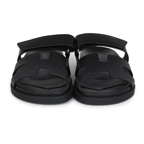 Hermes Chypre Techno Sandals Black Calfskin Palladium Hardware 38 EU
