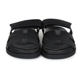 Hermes Chypre Techno Sandals Black Calfskin Palladium Hardware 38 EU