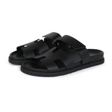 Hermes Chypre Techno Sandals Black Calfskin Palladium Hardware 38 EU