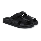 Hermes Chypre Techno Sandals Black Calfskin Palladium Hardware 38 EU