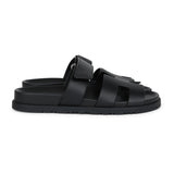 Hermes Chypre Techno Sandals Black Calfskin Palladium Hardware 38 EU