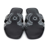 Hermes Oran Sandals "Astrologie Bandana" Black and White Calfskin 40 EU