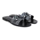 Hermes Oran Sandals "Astrologie Bandana" Black and White Calfskin 40 EU