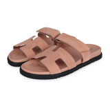 Hermes Chypre Techno Sandal Nude Suede Palladium Hardware 38 EU