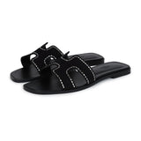 Hermes Oran Sandals Crystal Embellished Black Suede 39 EU