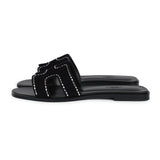 Hermes Oran Sandals Crystal Embellished Black Suede 39 EU