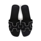 Hermes Oran Sandals Crystal Embellished Black Suede 39 EU