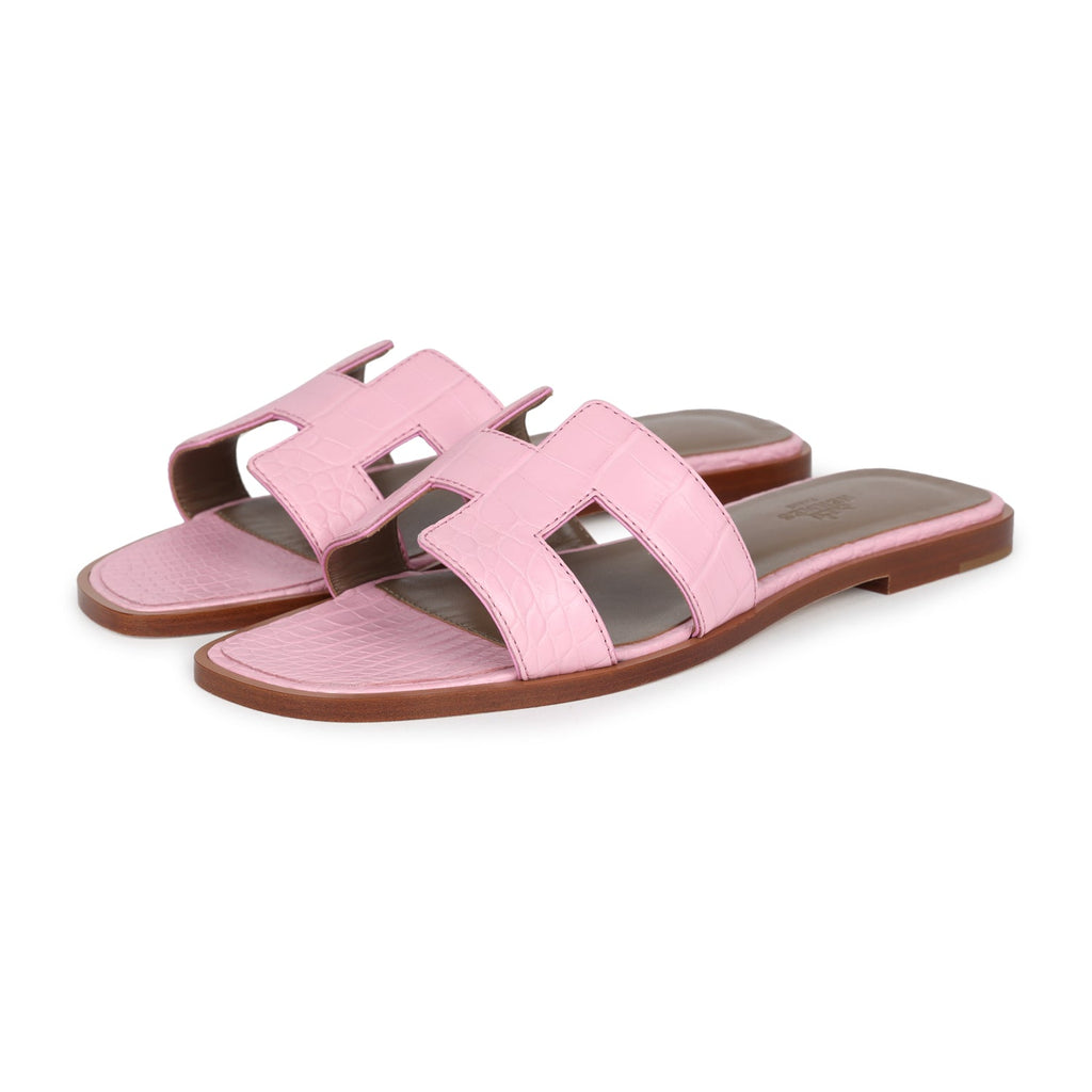 Pink Hermes Flat Slides Hermes Oran Sandals Bubblegum Matte