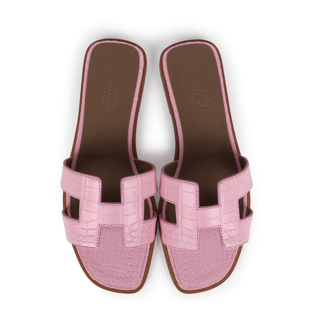 Hermes Oran Sandals Bubblegum Matte Alligator 37 EU Pink New 37