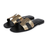 Hermes Oran Sandals Dore Fonce Matte Alligator 37 EU