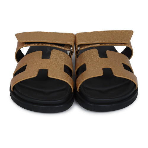 Hermes Chypre Techno Sandals Dore Chevre Palladium Hardware 37 EU