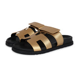 Hermes Chypre Techno Sandals Dore Chevre Palladium Hardware 37 EU