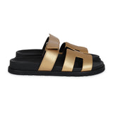 Hermes Chypre Techno Sandals Dore Chevre Palladium Hardware 37 EU