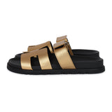 Hermes Chypre Techno Sandals Dore Chevre Palladium Hardware 37 EU