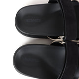 Hermes Chypre Techno Sandal Beige Esquisse and Black Tufted Suede Palladium Hardware 37 EU