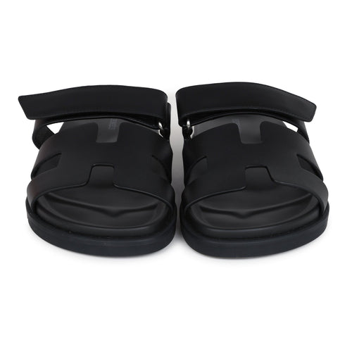 Hermes Chypre Techno Sandals Black Calfskin Palladium Hardware 38.5 EU