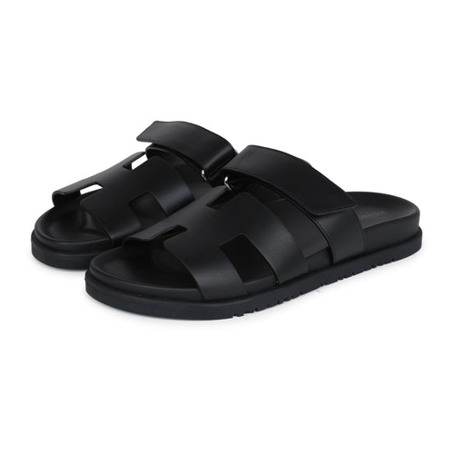 Hermes Chypre Techno Sandals Black Calfskin Palladium Hardware 38.5 EU