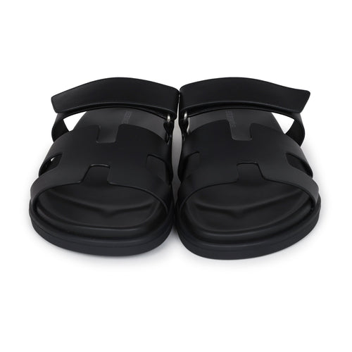Hermes Chypre Techno Sandals Black Calfskin Palladium Hardware 38 EU