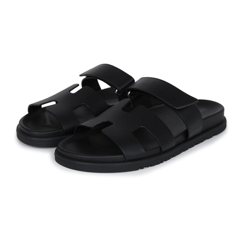 Hermes Chypre Techno Sandals Black Calfskin Palladium Hardware 38 EU