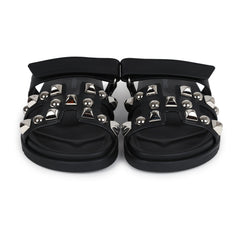 Hermes Chypre Techno Sandals Black Studded Calfskin Palladium Hardware 37.5 EU