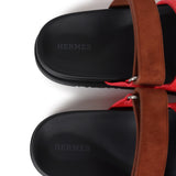 Hermes Chypre Techno Sandal Rouge Cinetique/Gold Suede Palladium Hardware 36.5 EU