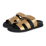 Hermes Chypre Techno Sandals Dore Chevre Palladium Hardware 37 EU