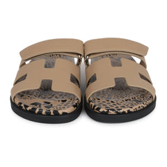 Hermes Chypre Techno Sandals Beige Argile Calfskin Palladium Hardware 38 EU