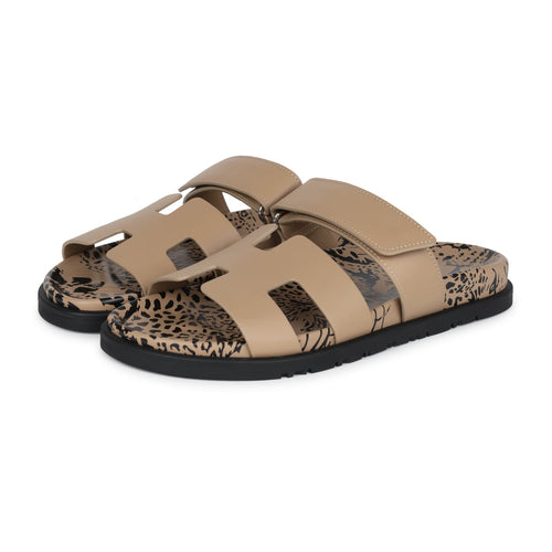 Hermes Chypre Techno Sandals Beige Argile Calfskin Palladium Hardware 38 EU