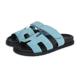 Hermes Chypre Techno Sandals Bleu Mineral Suede Palladium Hardware 37 EU