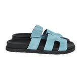 Hermes Chypre Techno Sandals Bleu Mineral Suede Palladium Hardware 37 EU