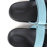 Hermes Chypre Techno Sandals Bleu Mineral Suede Palladium Hardware 37 EU