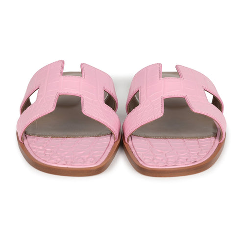 Hermes Oran Sandals Bubblegum Matte Alligator 38 EU