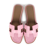 Hermes Oran Sandals Bubblegum Matte Alligator 38 EU