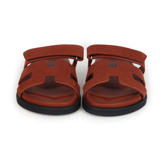 Hermes Chypre Techno Sandals Maroon Muscavado Suede Palladium Hardware 38.5 EU front