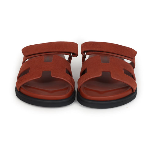Hermes Chypre Techno Sandals Maroon Muscavado Suede Palladium Hardware 38.5 EU side 3