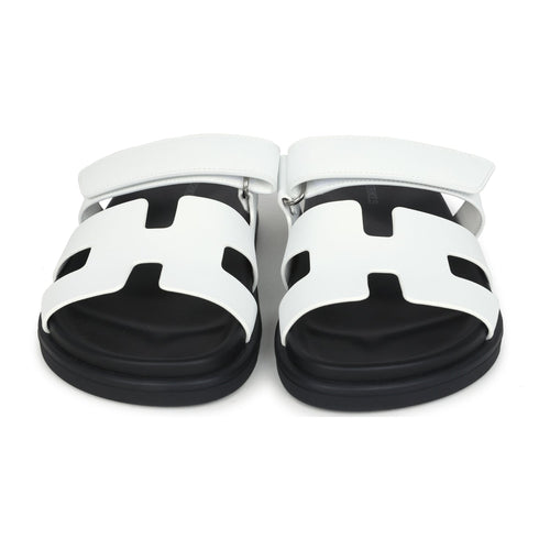 Hermes Chypre Sandals White Calfskin Palladium Hardware 38 EU size 3