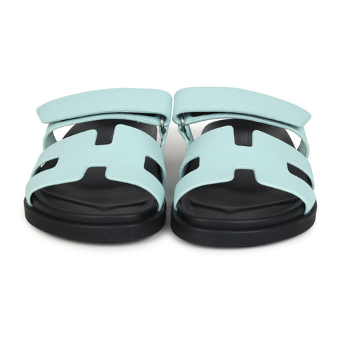 Hermes Chypre Techno Sandals Bleu Cristaux Epsom Palladium Hardware 39 EU side 3
