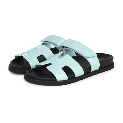 Hermes Chypre Techno Sandals Bleu Cristaux Epsom Palladium Hardware 39 EU side