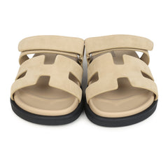 Hermes Chypre Techno Sandals Beige Lin Suede Palladium Hardware 35 EU