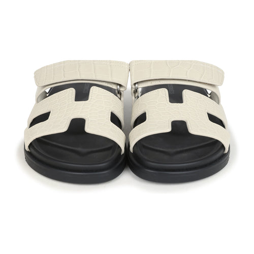 Hermes Chypre Techno Sandals Beige Glaise Matte Alligator Palladium Hardware 37 EU