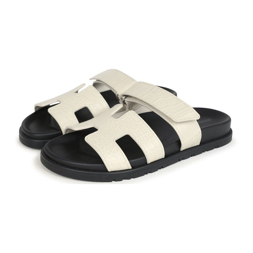 Hermes Chypre Techno Sandals Beige Glaise Matte Alligator Palladium Hardware 37 EU