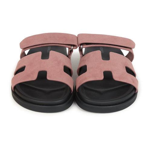 Hermes Chypre Techno Sandal Rose Antique Suede Palladium Hardware 39 EU
