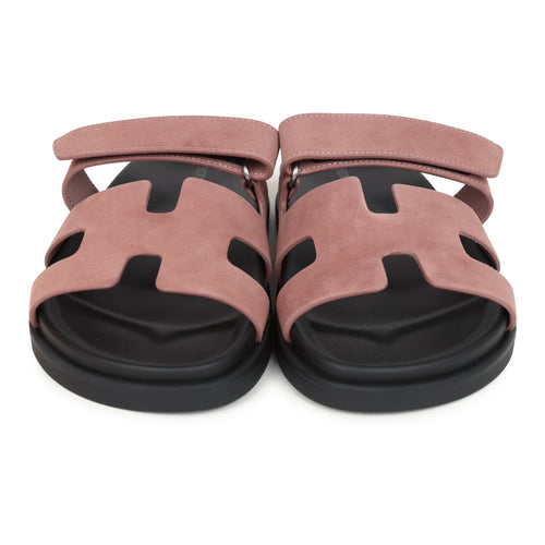 Hermes Chypre Techno Sandal Rose Antique Suede Palladium Hardware 38 EU